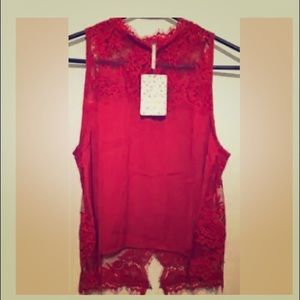 Free People NWT red silk and lace tank